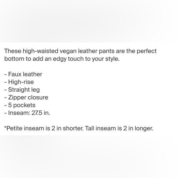 Reitmans High-Waisted Straight-Leg Vegan Leather Pants NWT - Picture 4 of 6